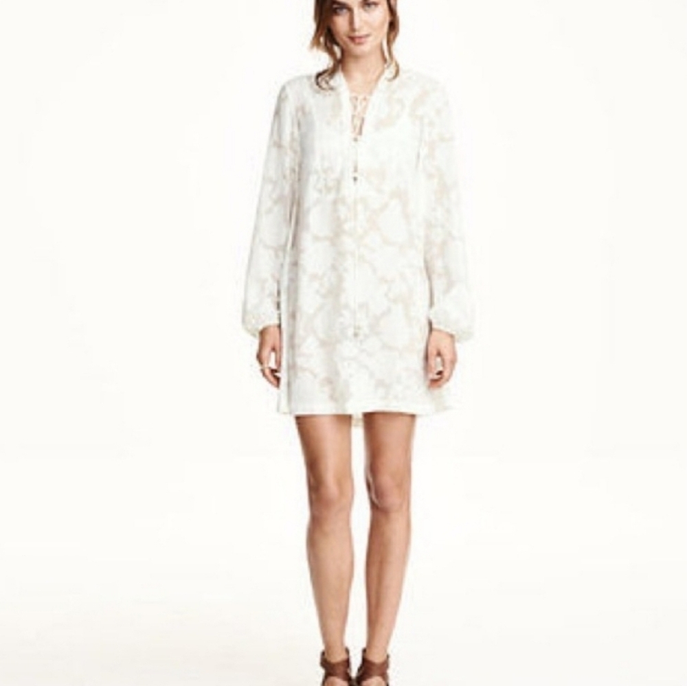 H&M Floral Jacquard Off-white Ladies Beach Dress